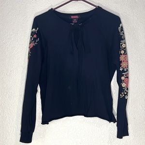 Rock&Roll Cowgirl Medium Long Sleeve Shirt Floral Design Sleeves B16